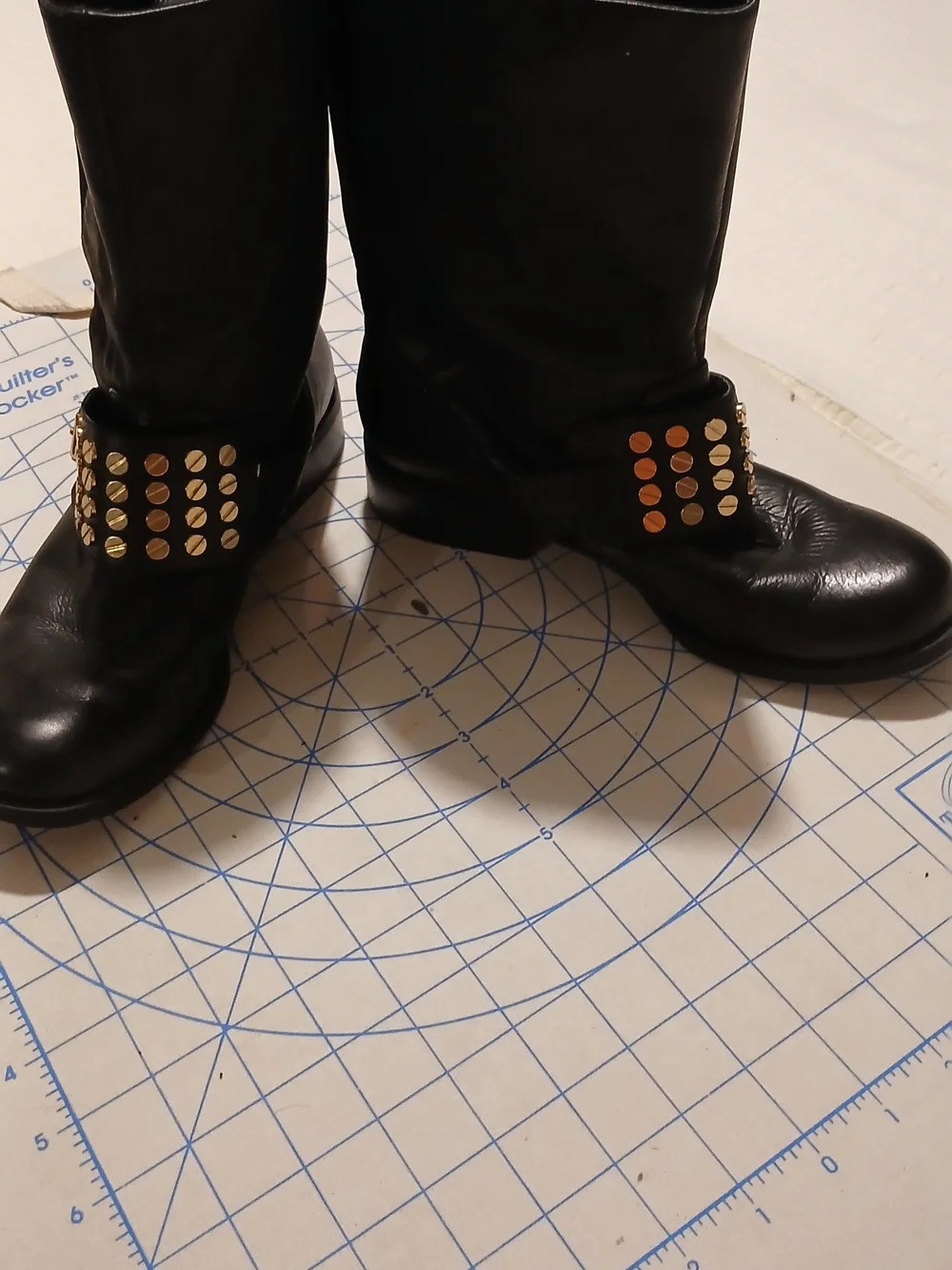 Jessica Simpson Black Studded Mid-Calf Boots with Gold Accents